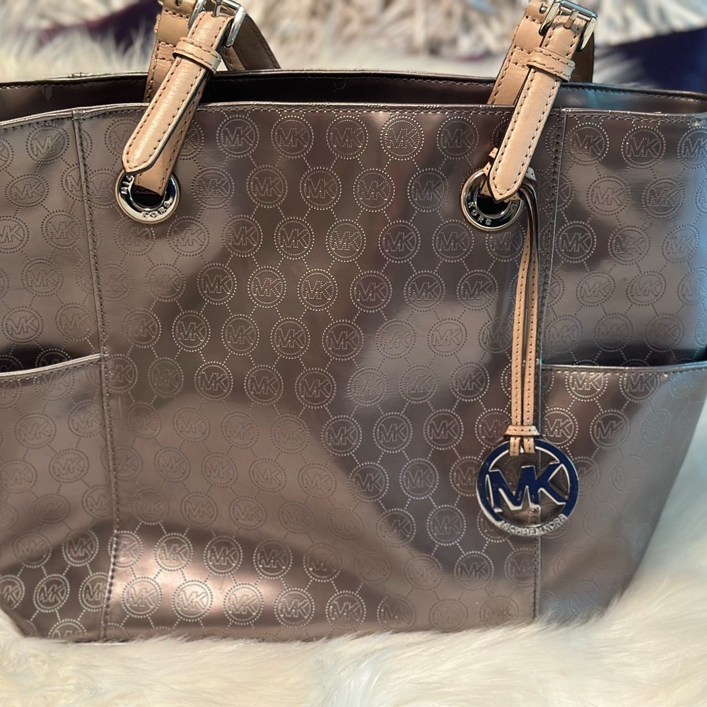 Michael Kors gunmetal gray metallic tote